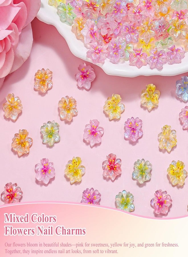 editTime 100pcs 3D Flower Nail Charms, Ice Translucent Flowers for Nails Resin Mixed Colors Flower Nail Gems Diamonds Jewelry Floral Nail Art Charms for Women Manicure Accessories Crafts - Image 4
